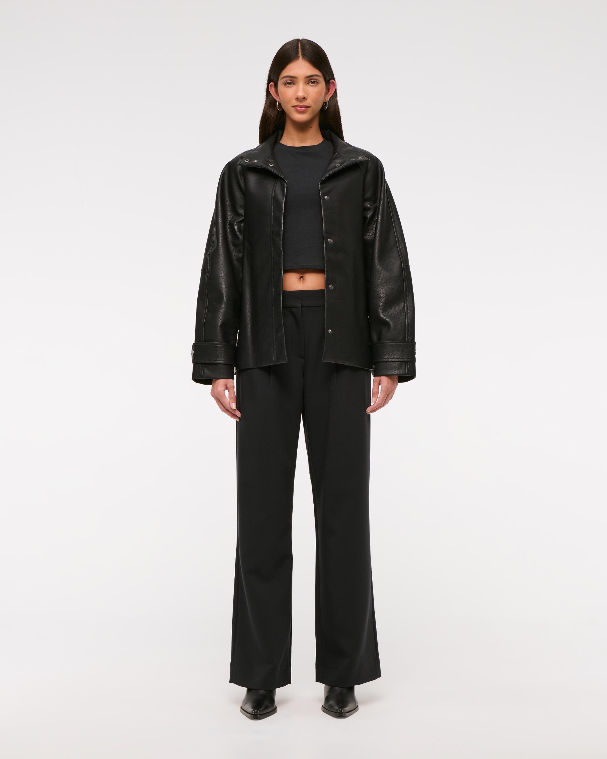 Belted Vegan Leather Jacket Product Image
