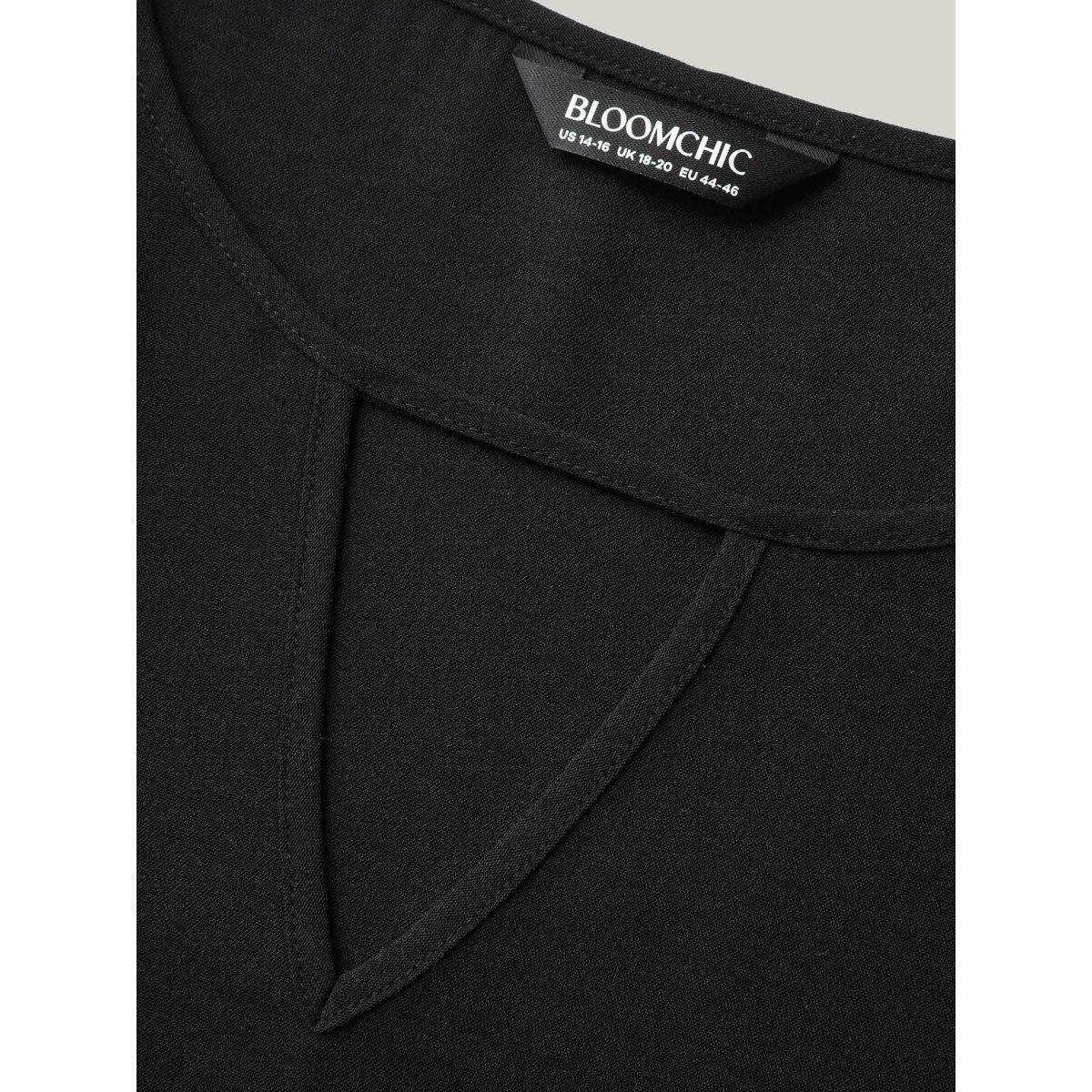 Plus Size Black Color Contrast Petal Sleeve Shirt Women Half Sleeve Round Neck Work Blouses BloomChic 28/5X Product Image
