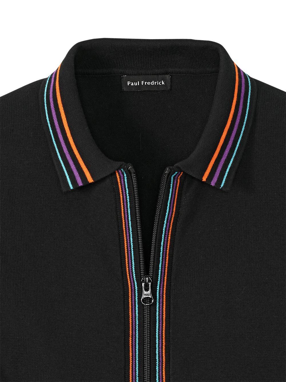 Cotton Full Zip Polo - Black Product Image