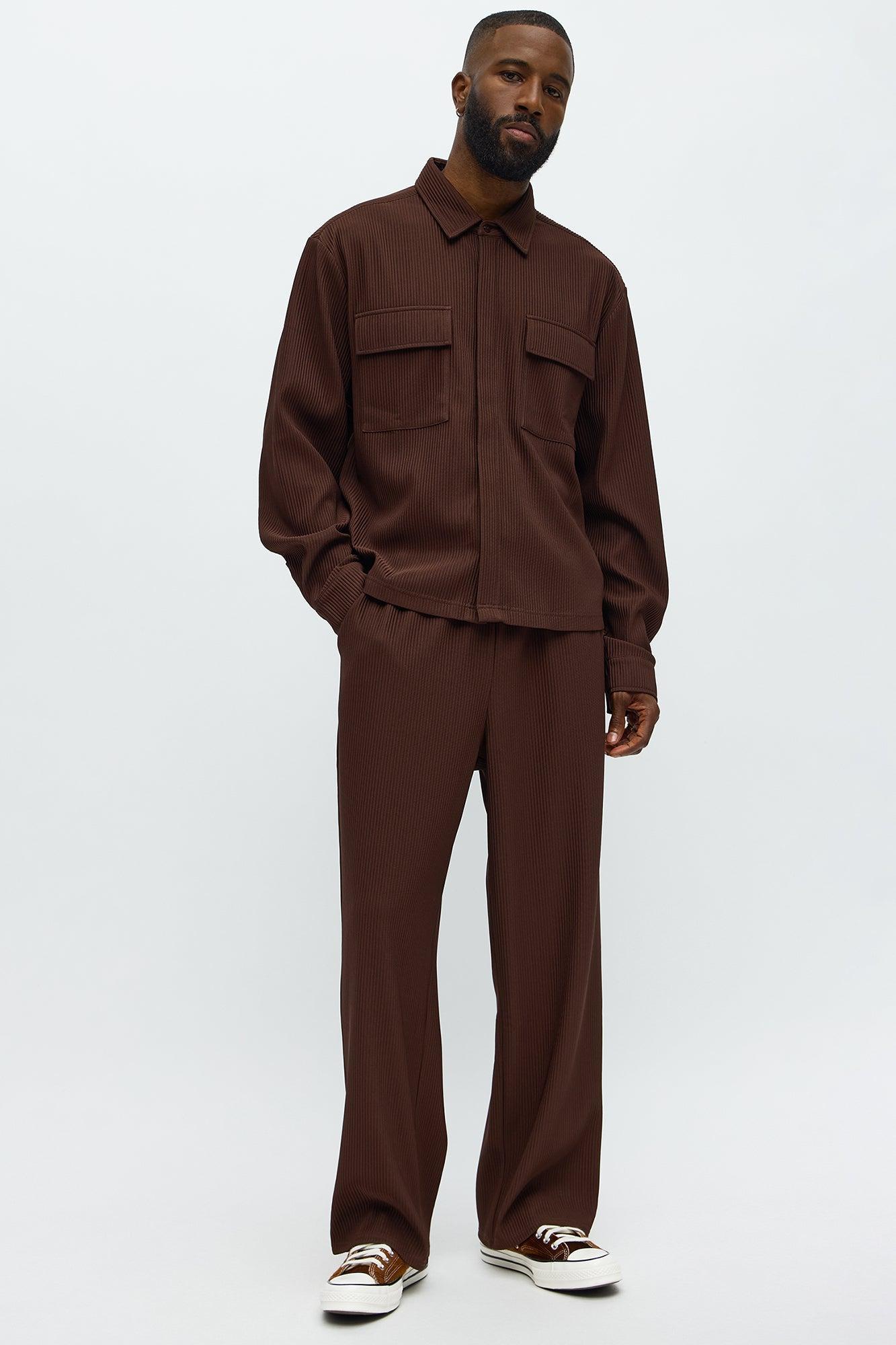 Show Up Baggy Elastic Waist Pant - Brown Product Image