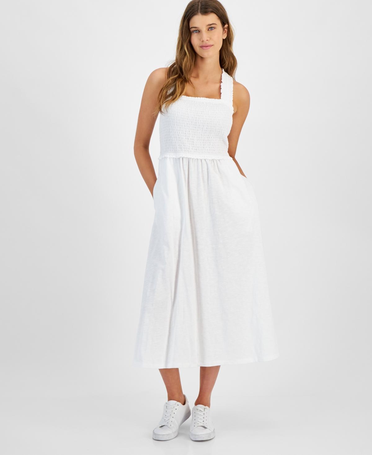 Tommy Hilfiger Solid Smocked Midi Dress (Bright ) Women's Dress Product Image