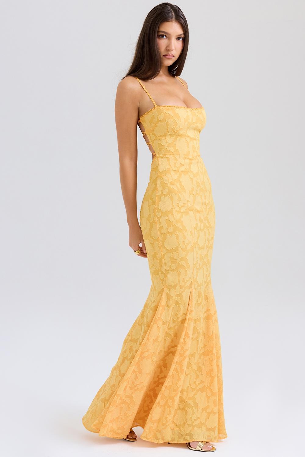 Joan  apricot lace up back maxi dress Product Image