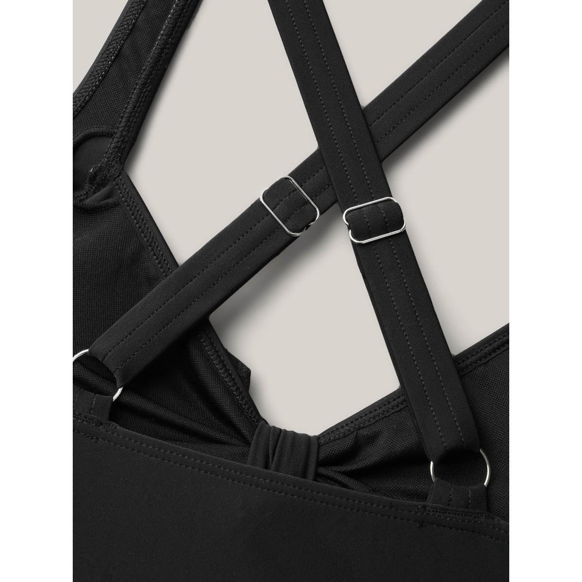 Plus Size Bust Knot-Tie Ruffle Trim Supportive Swim Top Women's Swimwear Black Beach Knotted High stretch Skinny Heart neckline Curve Swim Tops BloomChic 12/L Product Image