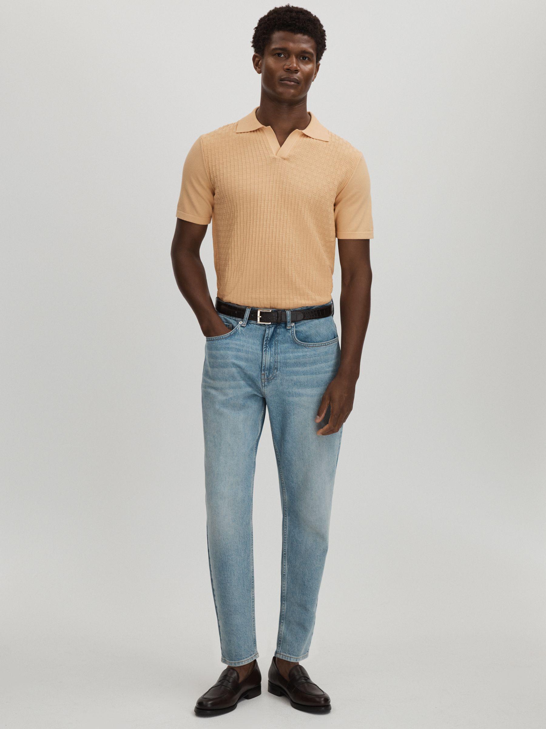 Oscar Jacobson Cotton Open-Collar Polo Shirt in Sand Product Image