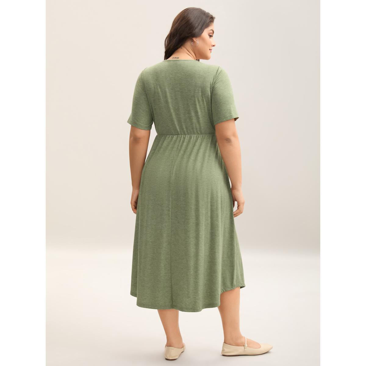 Plus Size Crossover Bodice Stretchy Heather Midi Dress Sage Women Knit Dresses Bloomchic 18-20/2X Product Image