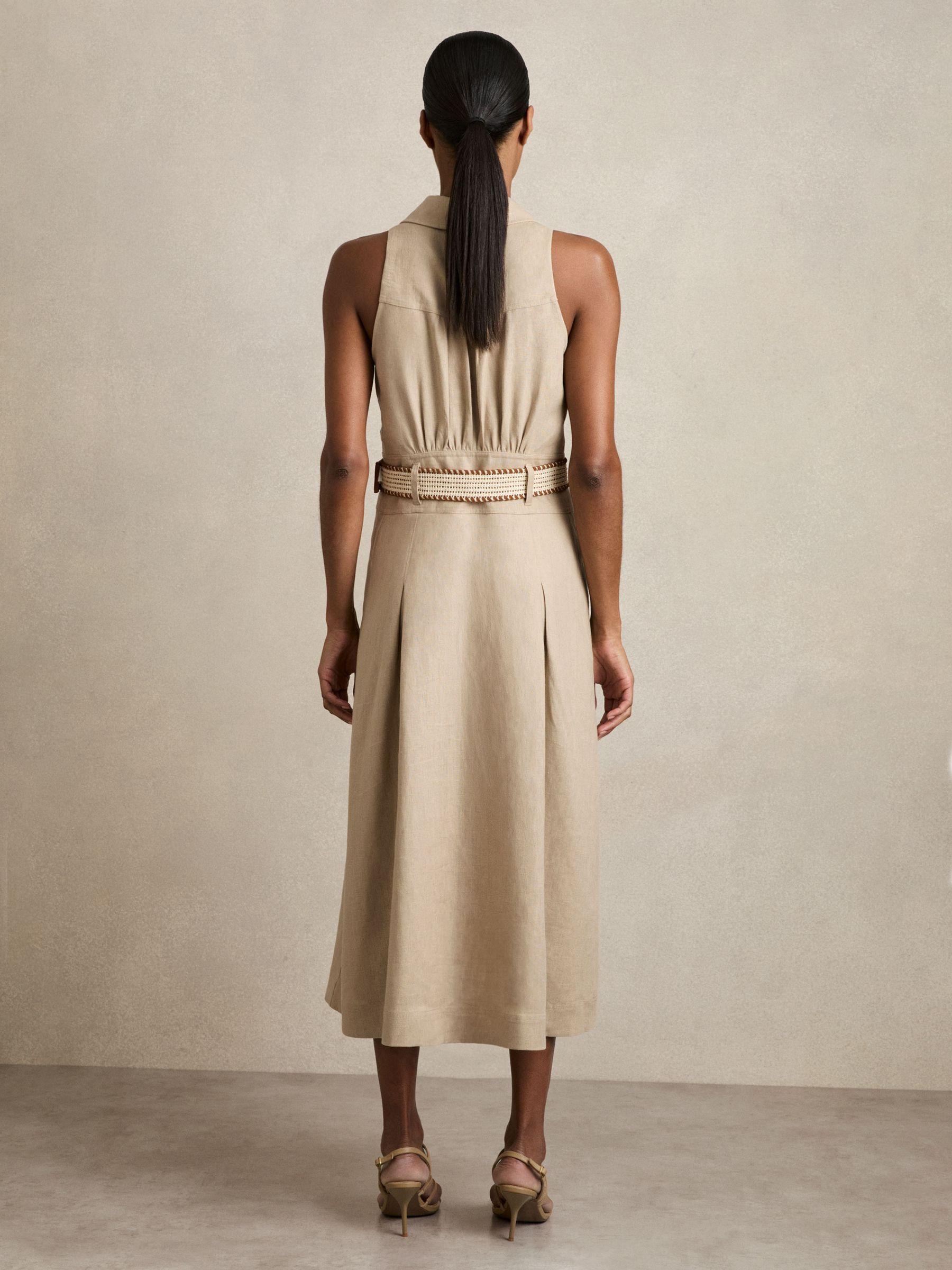Petite Linen Belted Sleeveless Midi Dress in Neutral Product Image