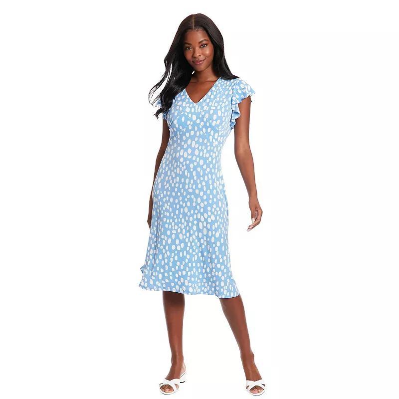 Women's London Times Ruffle Sleeve V-Neck Midi Dress, Size: 12, Black Soft White Product Image