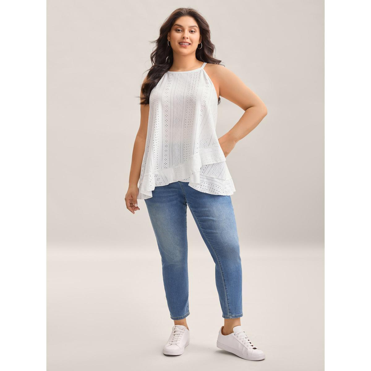 Plus Size Textured Knit Overlap Hem Tank Top Women Originalwhite Overlapping Round Neck Everyday-Casual Tank Tops Camis BloomChic 22-24/3X Product Image