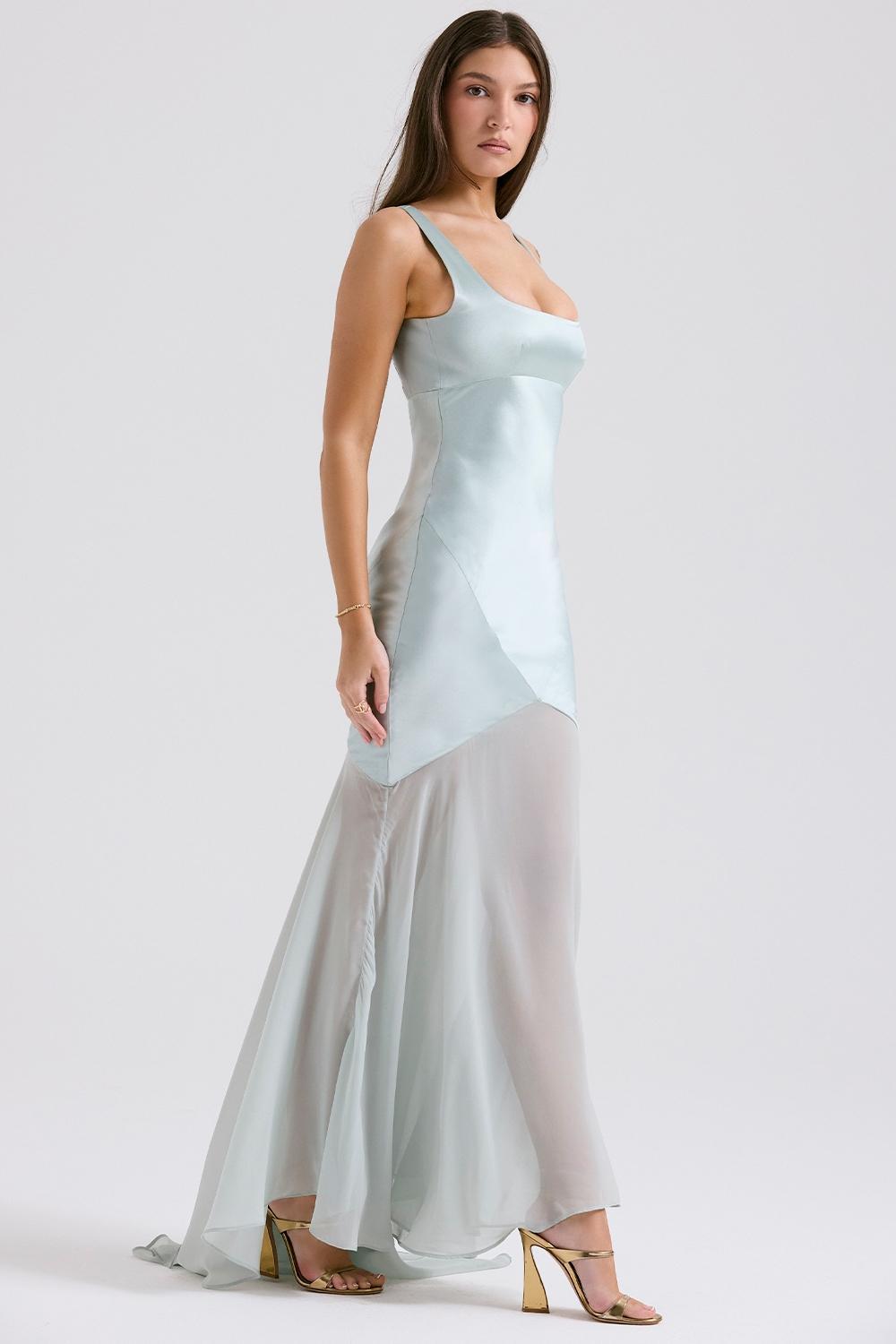 Vittoria  pistachio chiffon floor length gown Product Image