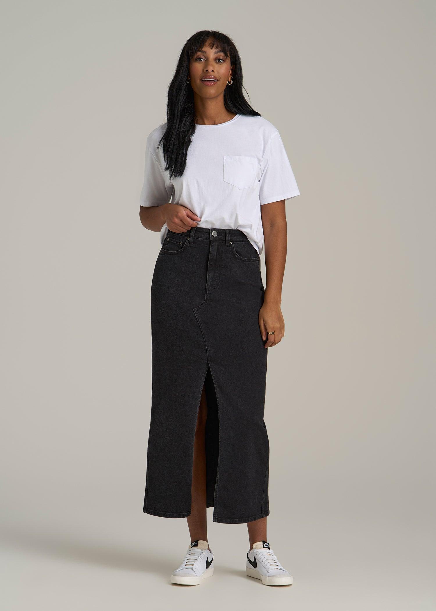 Denim Maxi Skirt for Tall Women in Onyx Black Wash Product Image