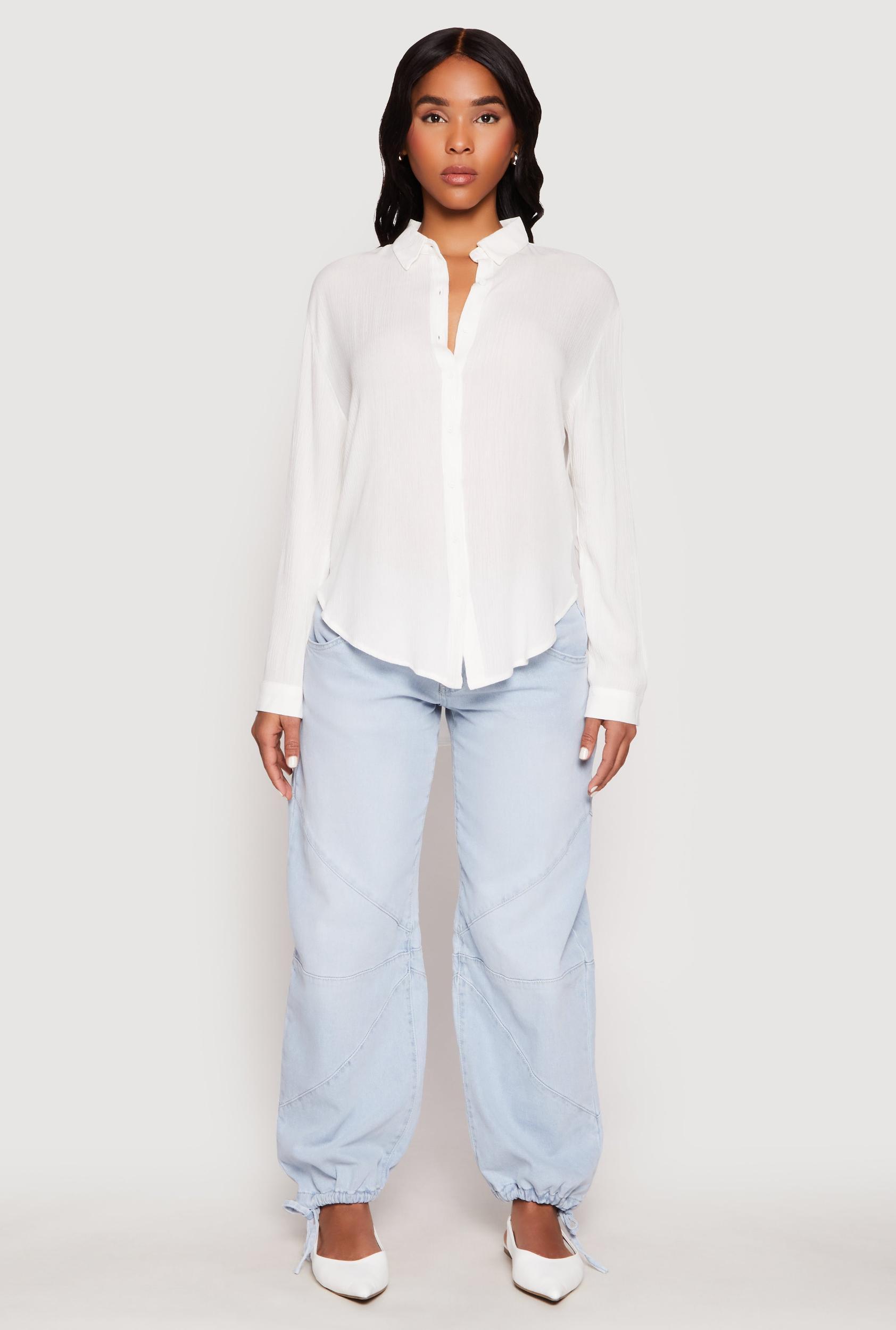 Womens Gauze Knit Twist Back Button Front Shirt Product Image