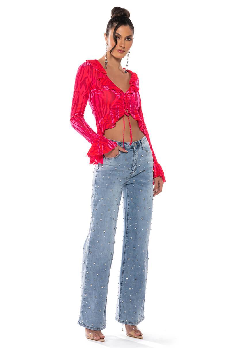 JOANIE EMBELLISHED WIDE LEG JEANS Product Image