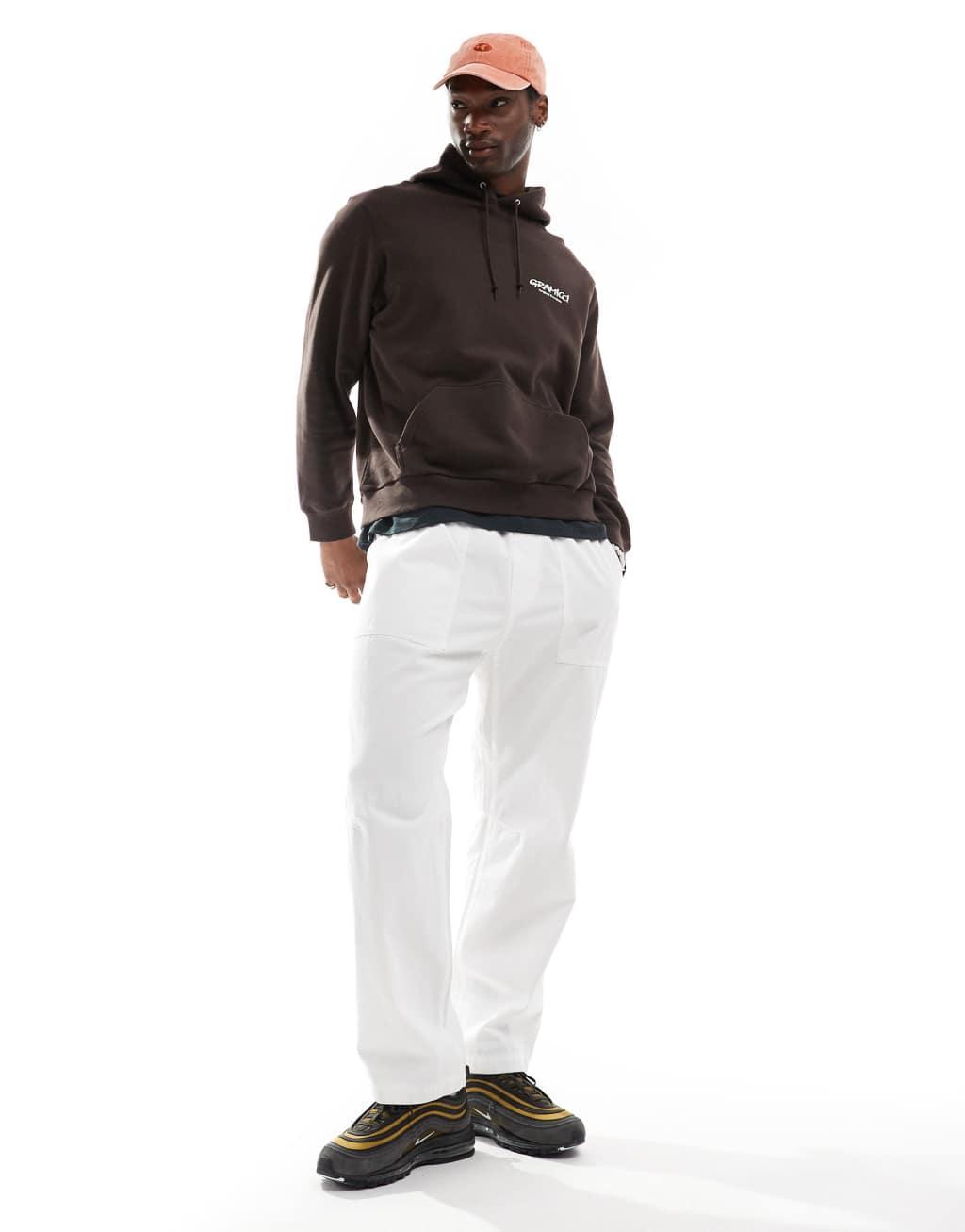 Gramicci original freedom graphic hoodie in dark brown Product Image