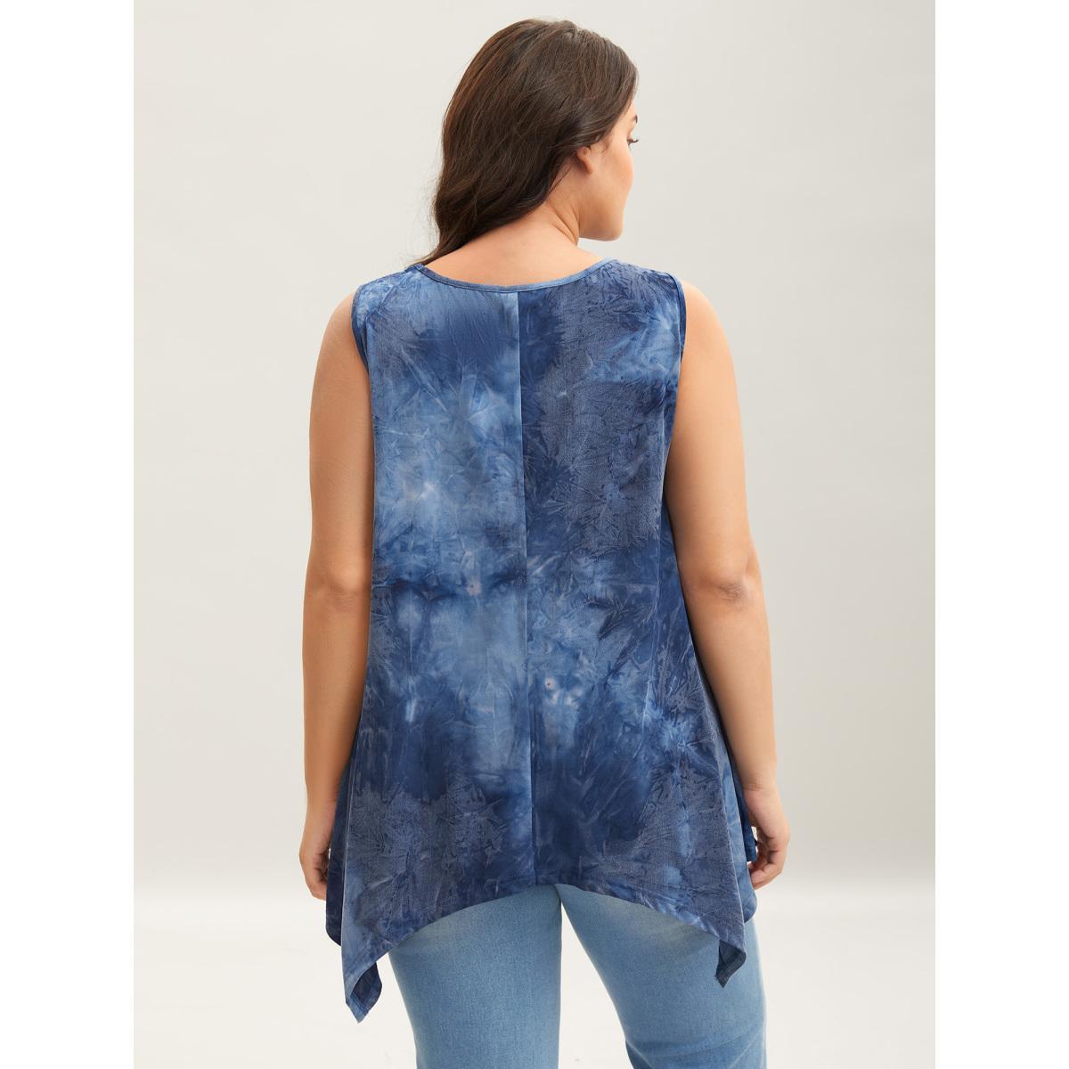 Plus Size Tie-Dye Keyhole Long Tank Top Women Mediumblue Casual Cut-Out Notched collar Everyday-Casual Tank Tops Camis BloomChic 22-24/3X Product Image