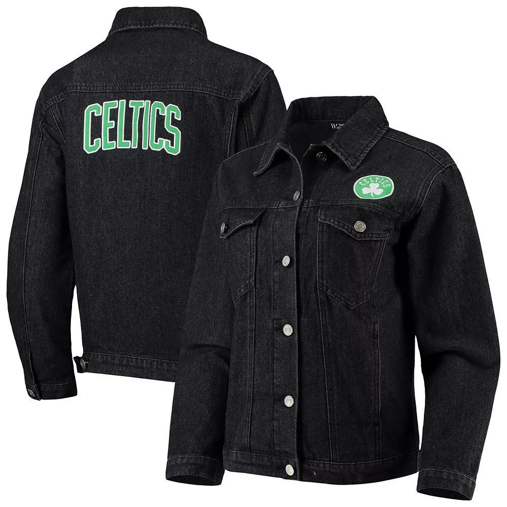 Women's The Wild Collective Black Boston Celtics Patch Denim Button-Up Jacket, Size: Medium Product Image