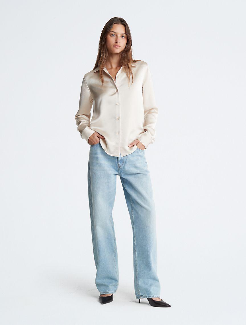Satin Classic Button-Down Shirt Product Image