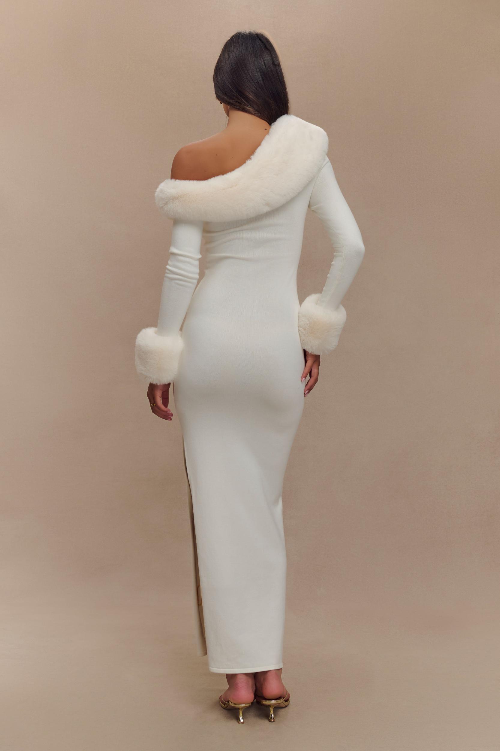 Karleigh Faux Fur Knit Maxi Dress - Ivory Product Image