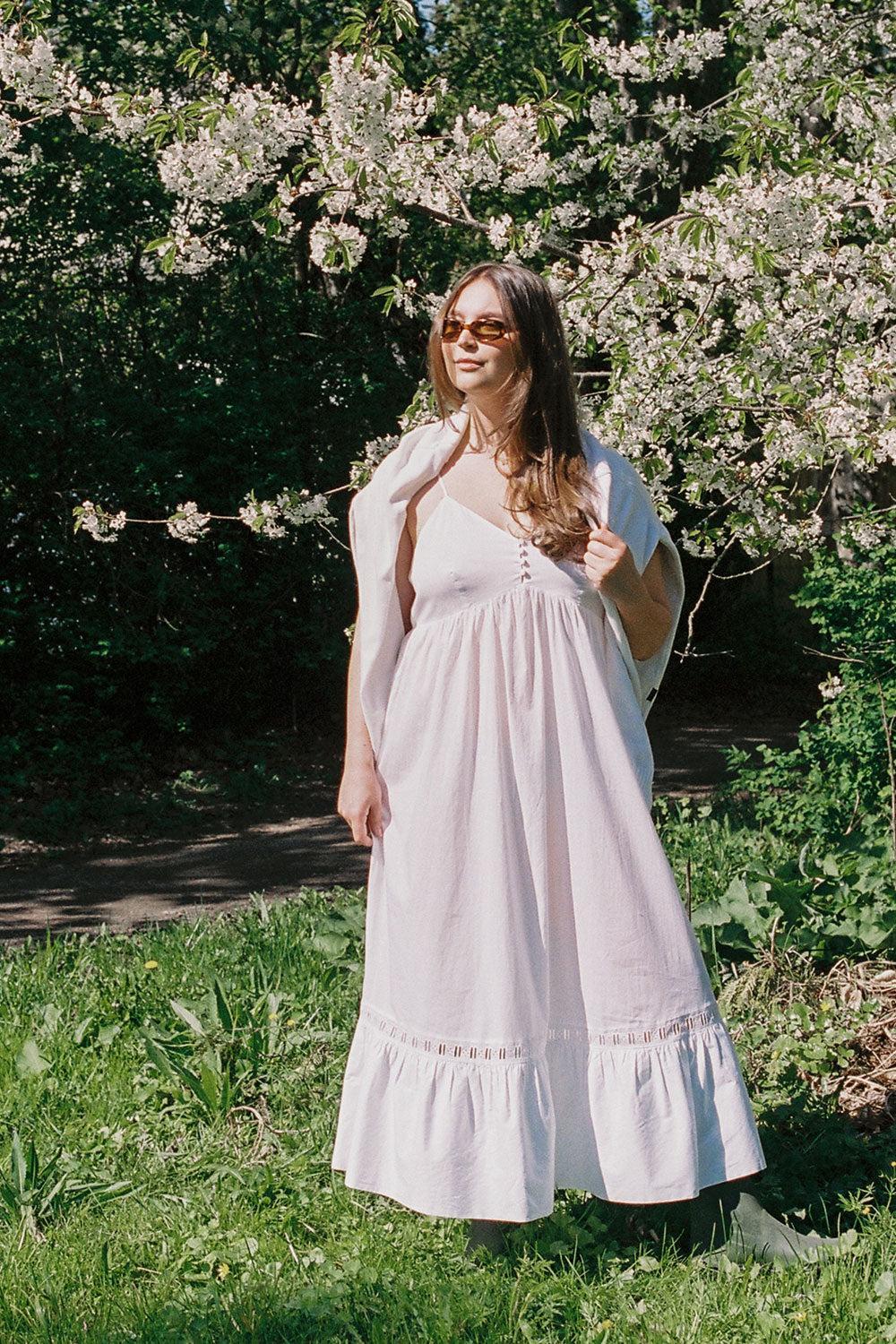 Airy Poplin Midi Dress  - White Product Image