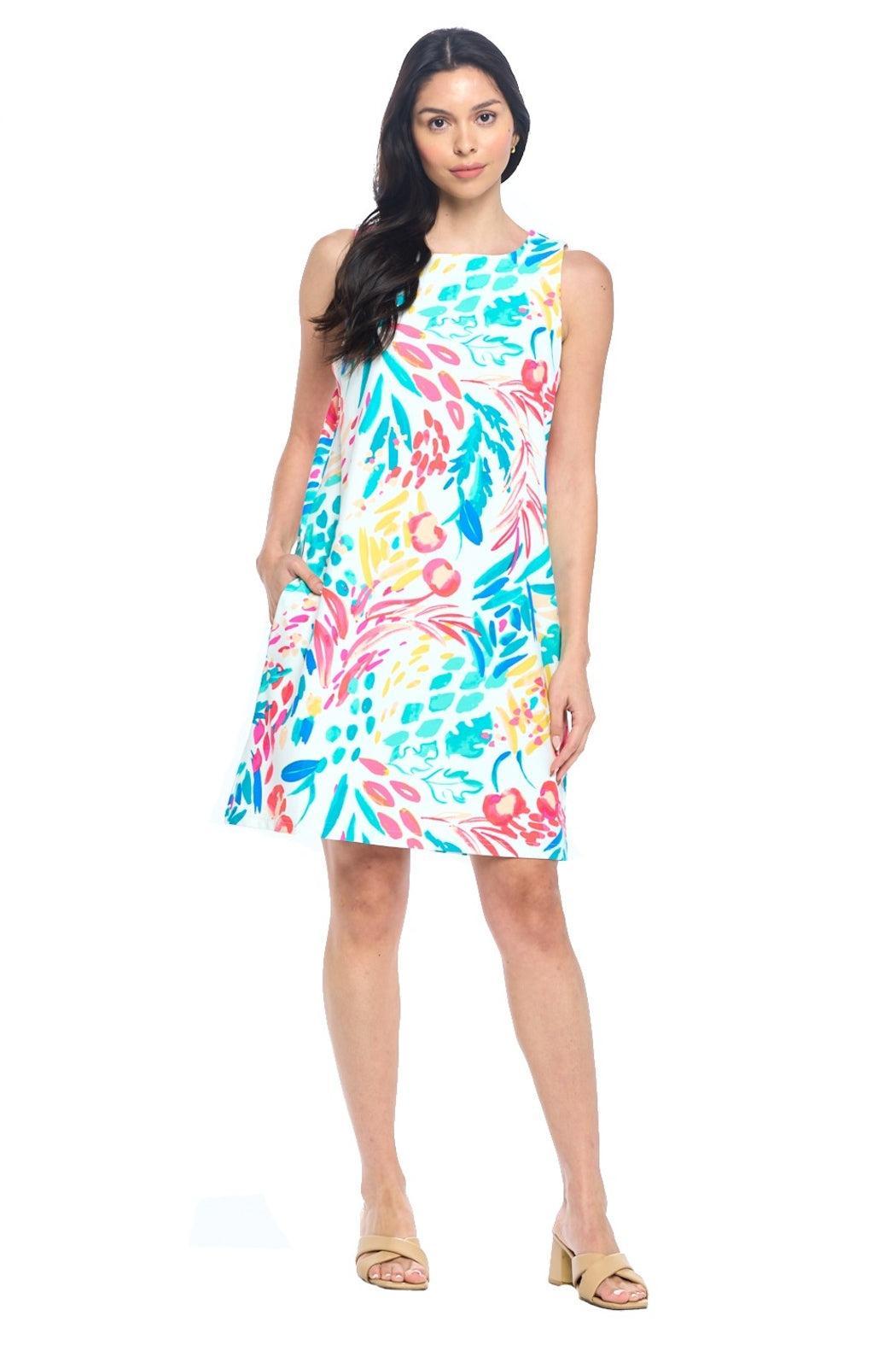 White Sleeveless Pocket Dress Product Image