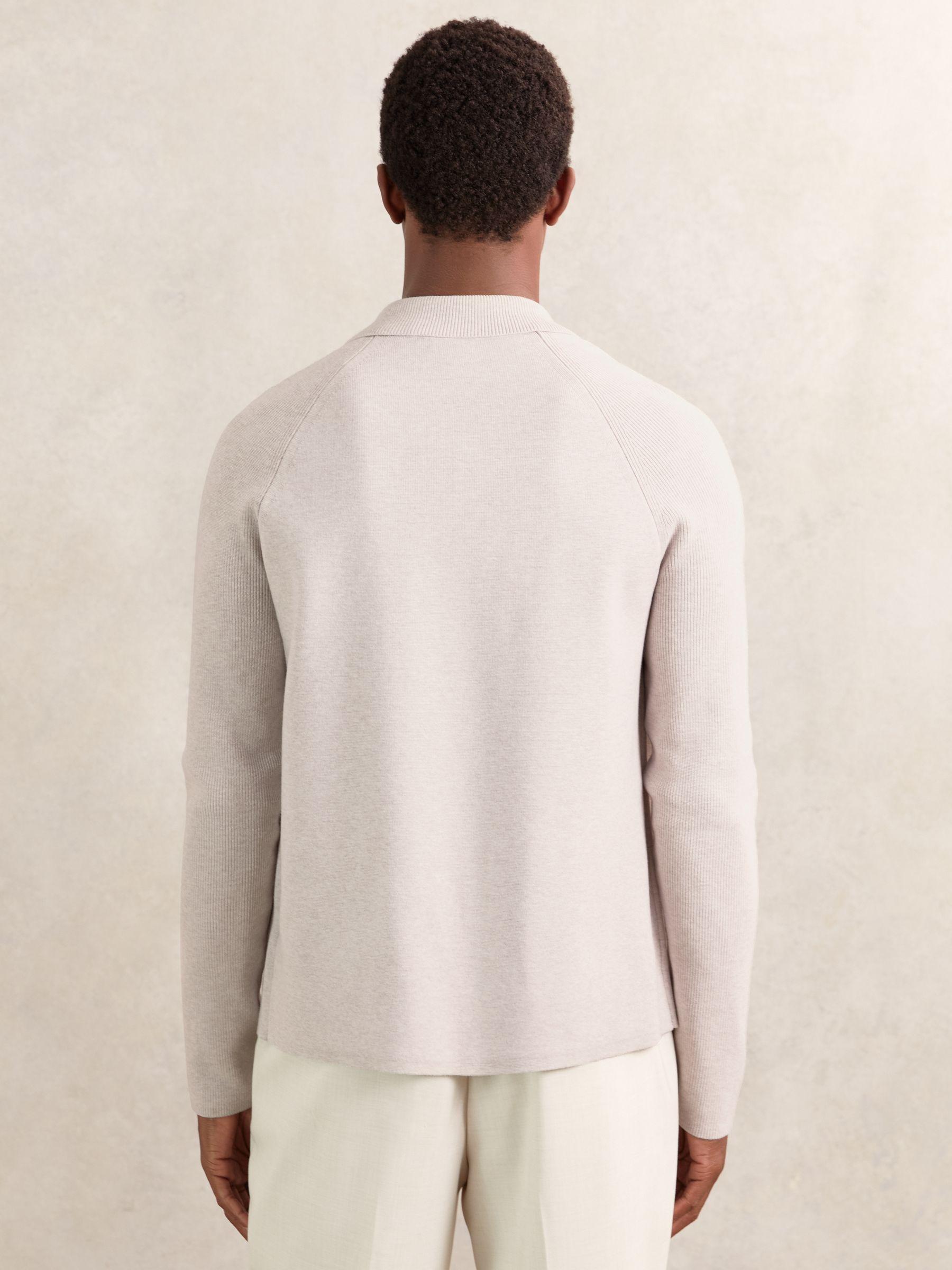 Button-Through Ribbed-Sleeve Shirt in Oatmeal Brown Product Image