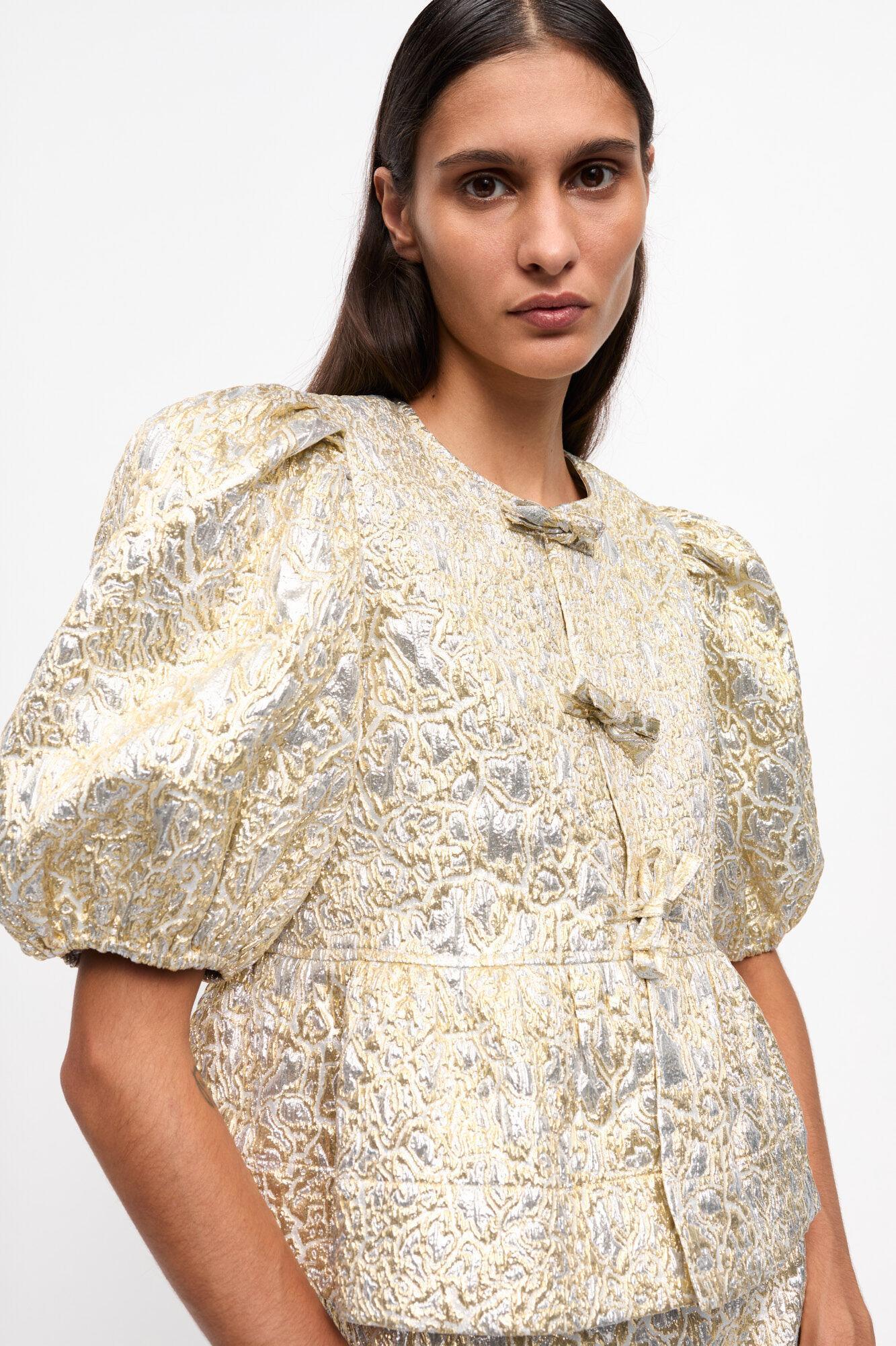 Gold and Silver Metallic Elasticated Mini Skirt Product Image