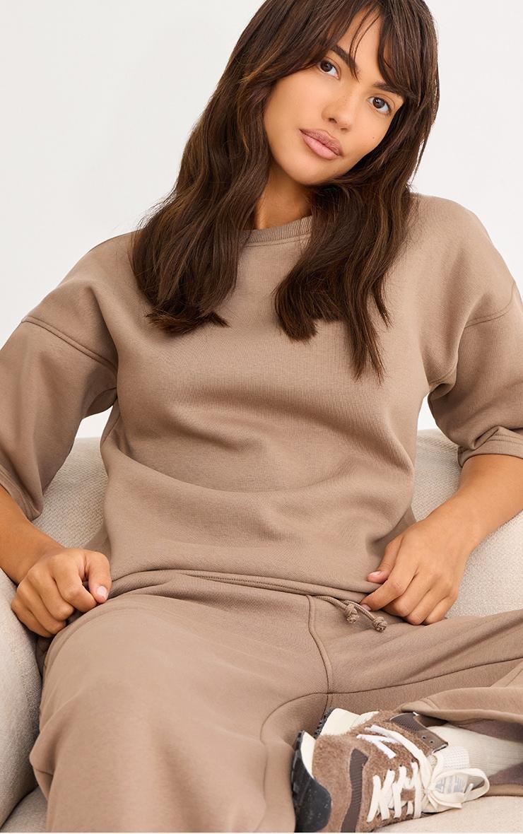Mocha Premium Oversized Boxy Short Sleeve Sweatshirt Product Image