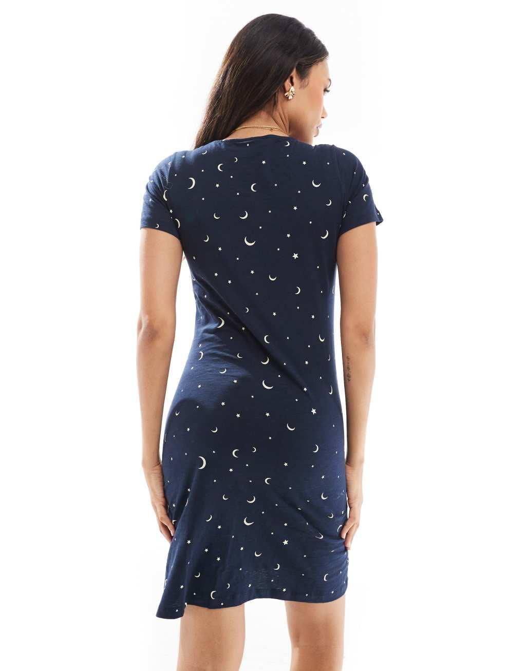 Mamalicious Maternity moon and star print nightgown with nursing function in navy Product Image