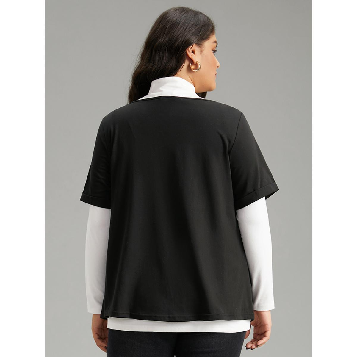 Plus Size Halloween Solid Distressed T-shirt Black Women Casual Plain Plain Keyhole Cut-Out Festival-Halloween T-shirts BloomChic 28/5X Product Image