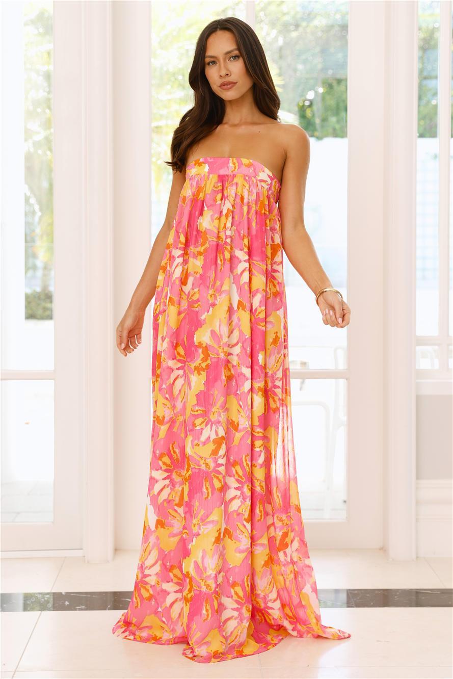 Sunshine State Of Mind Strapless Maxi Dress Pink Product Image
