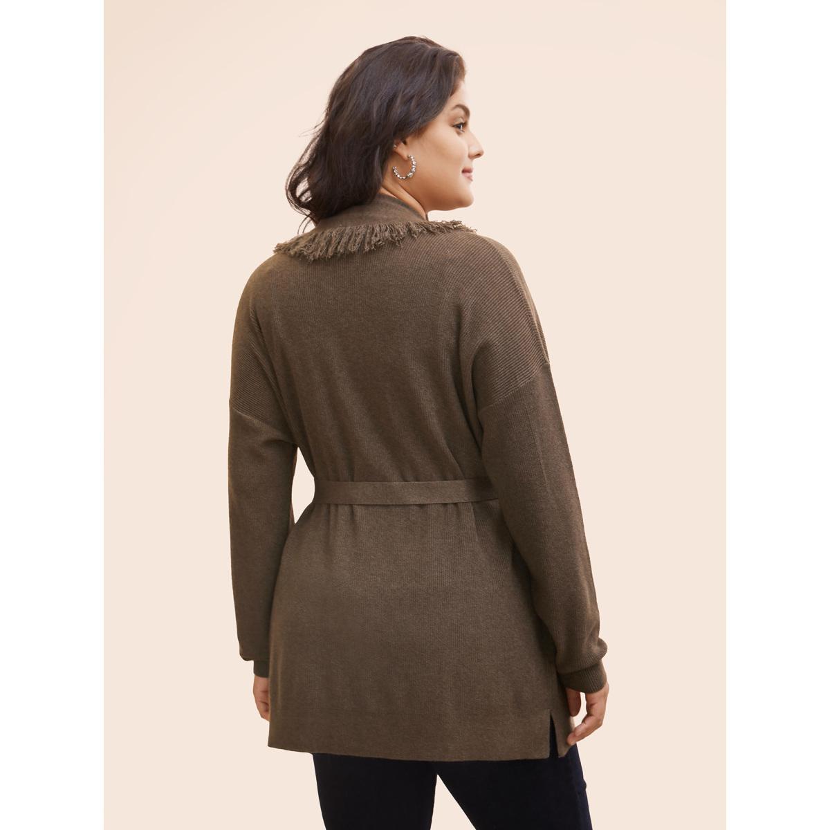 Plus Size Supersoft Essentials Tasseled Neckline Long Cardigan Browncoffeecolor Women Casual Loose Long Sleeve Everyday Cardigans BloomChic 14-16/1X Product Image