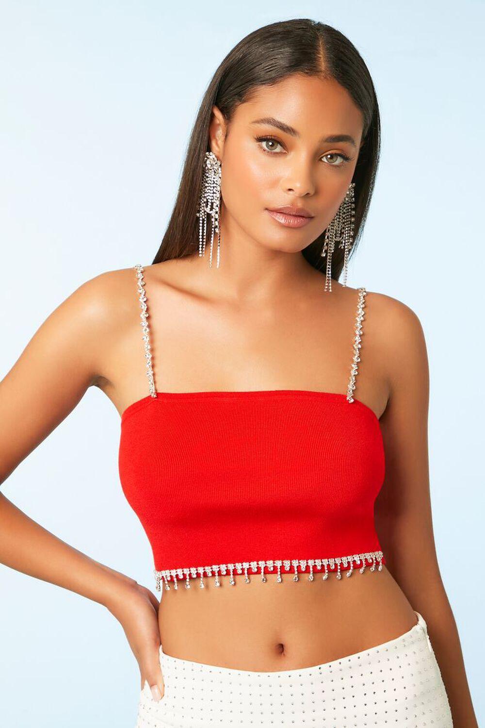 Sweater-Knit Rhinestone-Trim Crop Top | Forever 21 Product Image