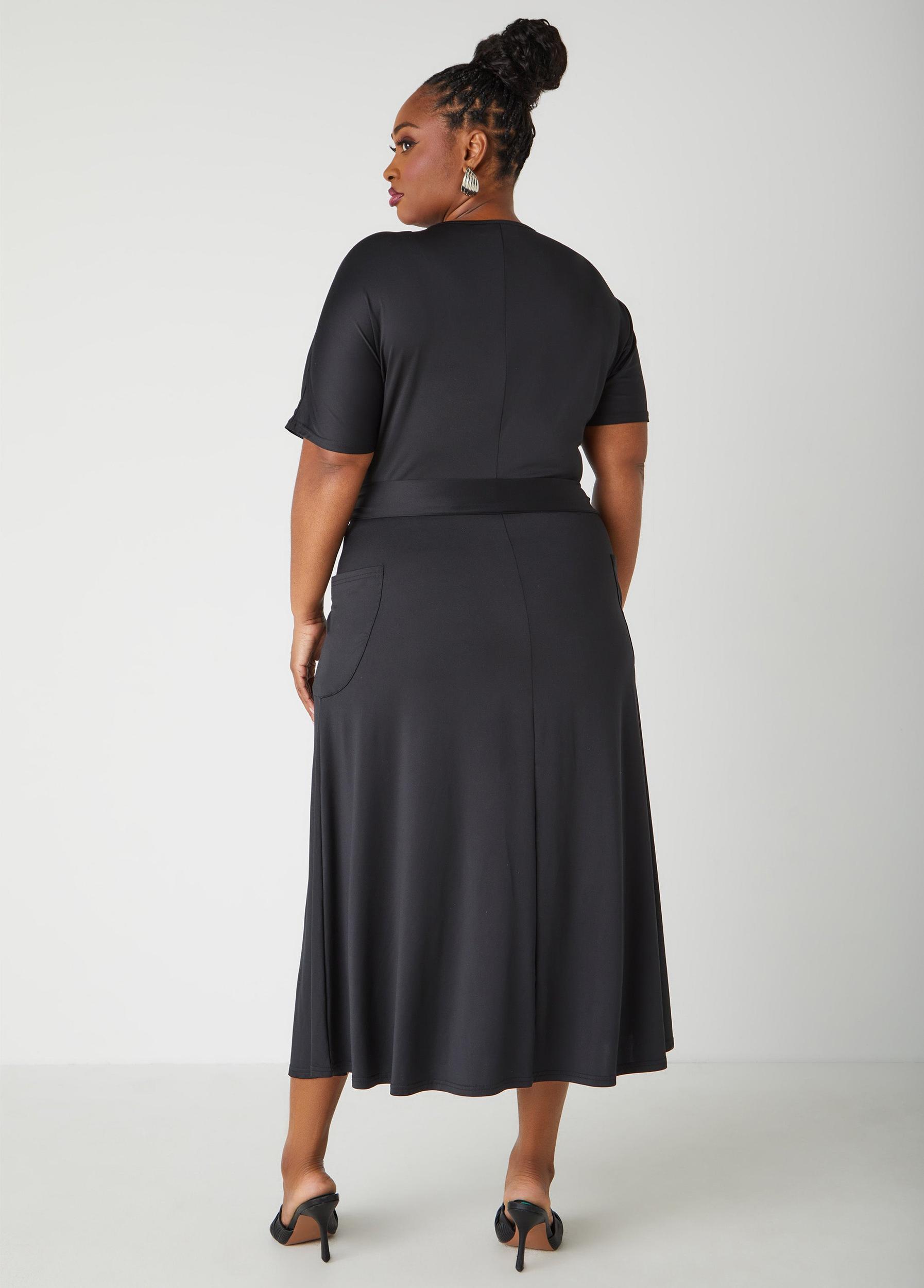 Belted Faux Wrap Midi Dress Product Image