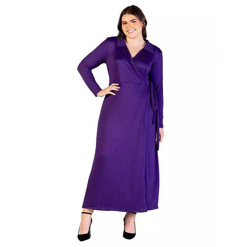 Plus Size 24Seven Comfort Apparel Comfortable Collared Wrap Maxi Dress, Women's, Size: 3XL, Black Product Image