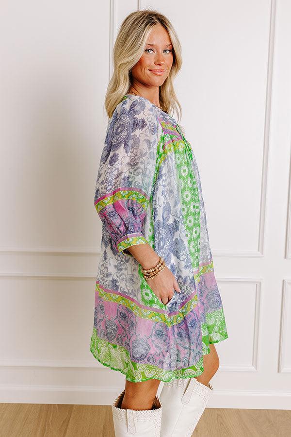 Boho Babe Color Block Floral Mini Dress in Navy Product Image