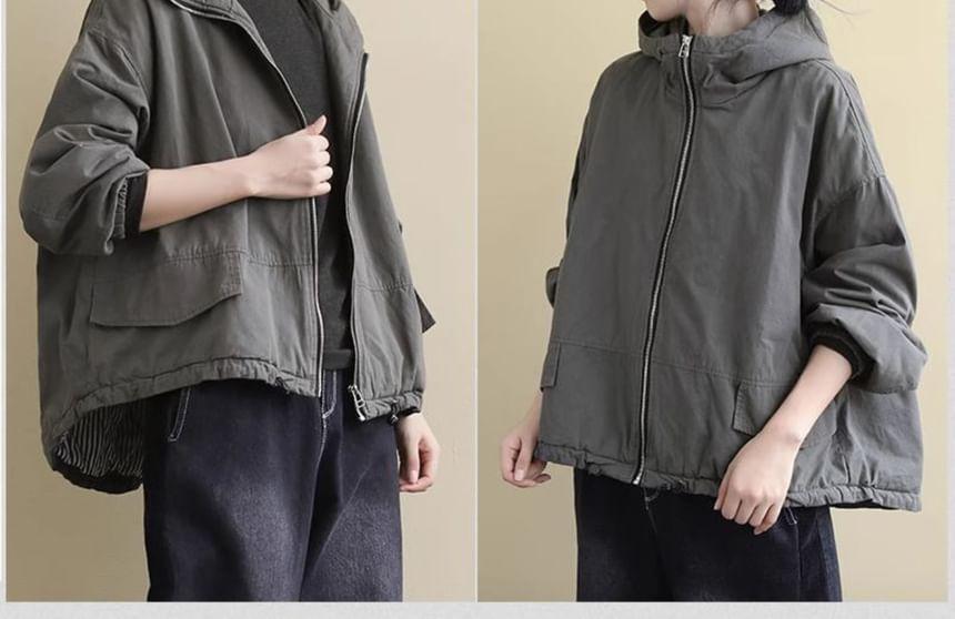 Plain Hooded Oversized Zip Jacket Product Image