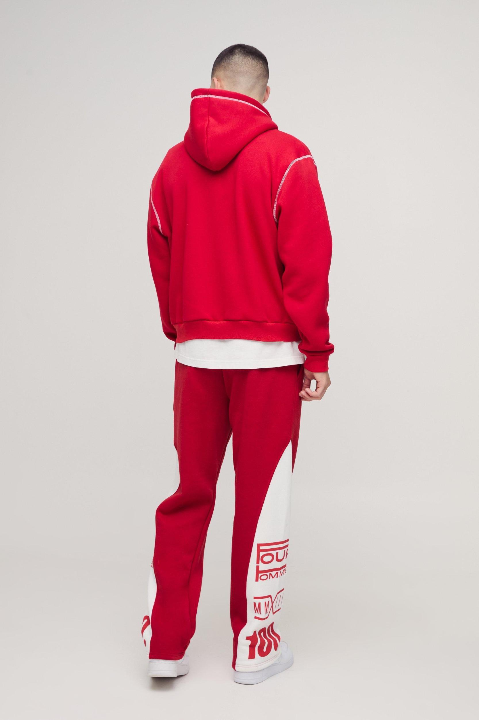 Oversized Boxy Moto Contrast Stitch Zip Through Hoodie | boohooMAN USA Product Image