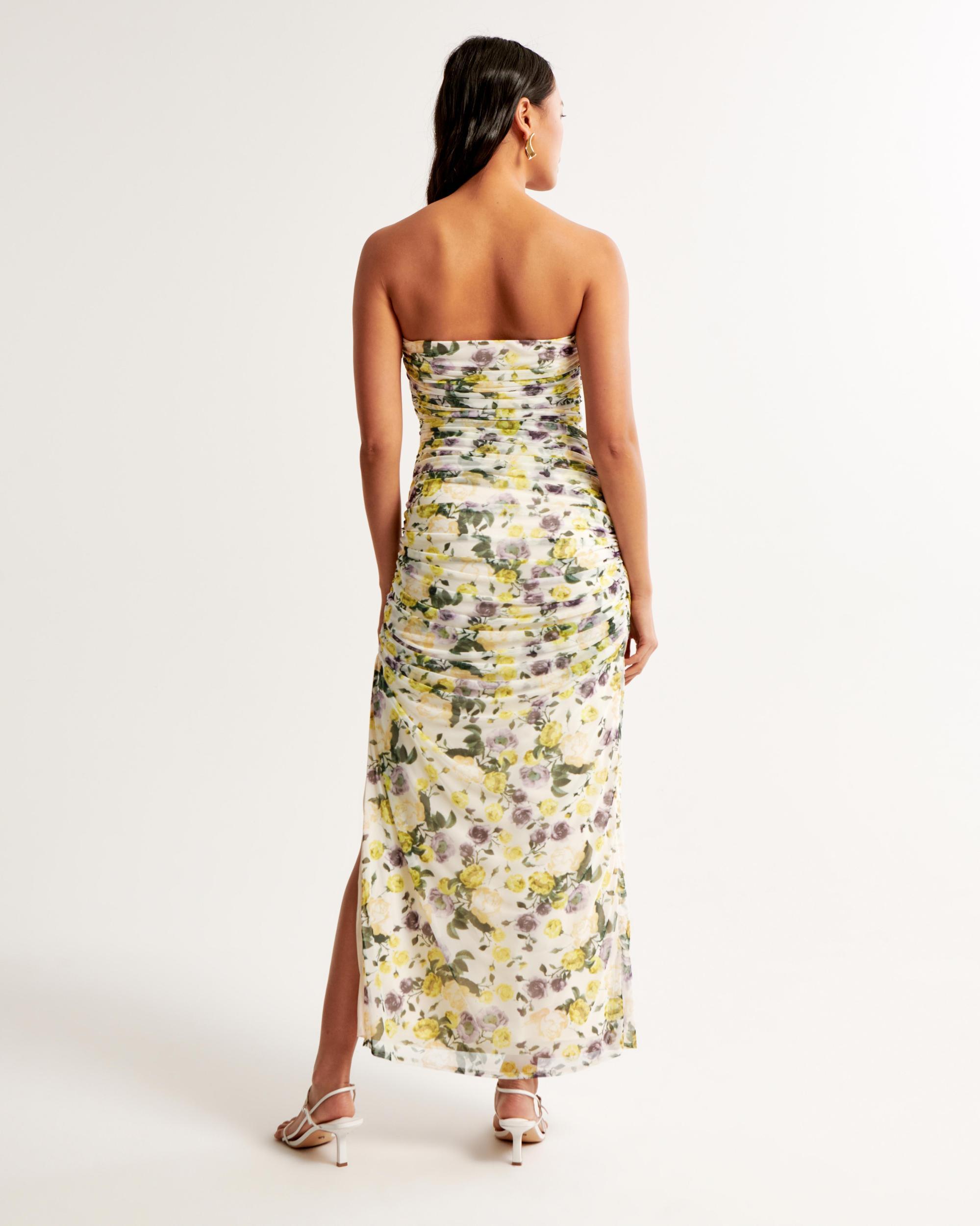 Mesh Strapless Ruched Maxi Dress Product Image