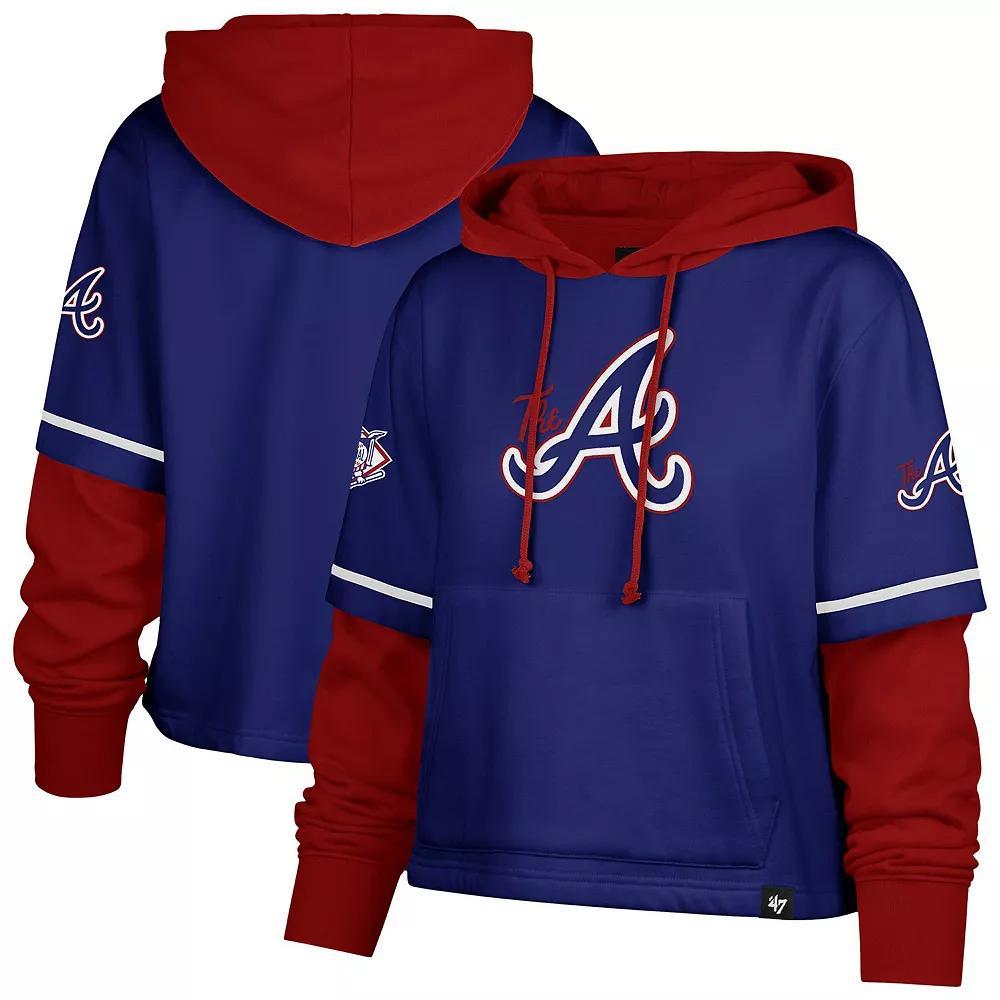 Women's '47  Royal Atlanta Braves City Connect Shortstop Cropped Pullover Hoodie, Size: Large, Blue Product Image