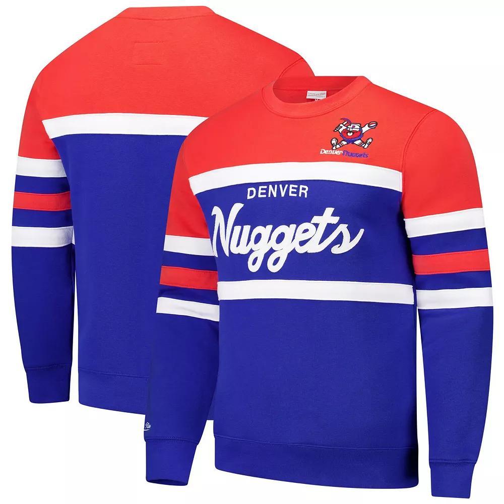 Men's Mitchell & Ness Royal/Red Denver Nuggets Hardwood Classics Vintage Logo Head Coach Pullover Sweatshirt, Size: 3XL, Nug Blue Product Image