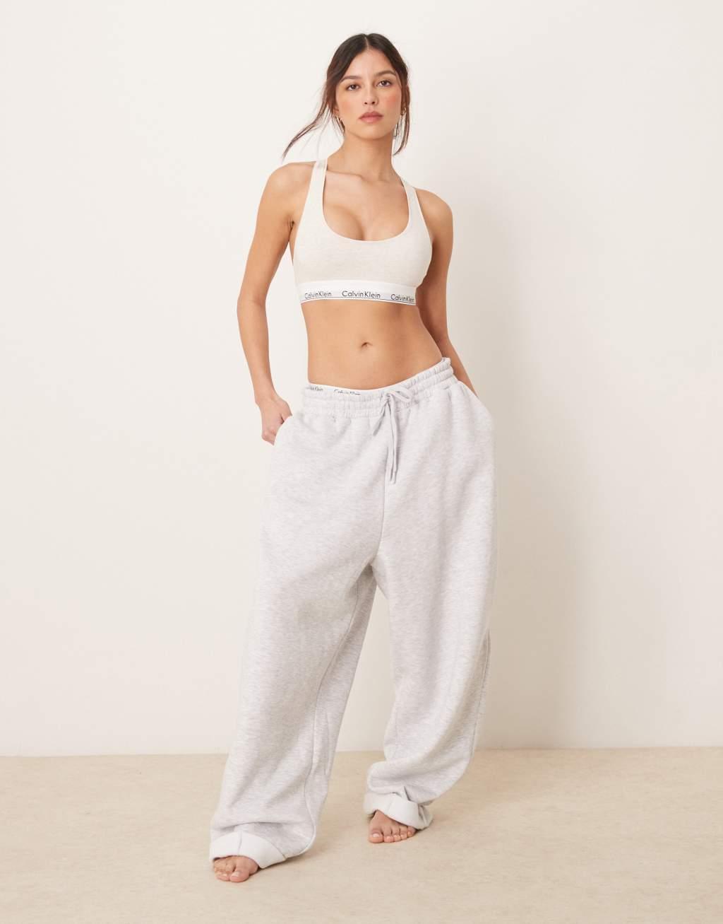 Calvin Klein Modern Cotton unlined racerback bralette with logo taping in oatmeal Product Image