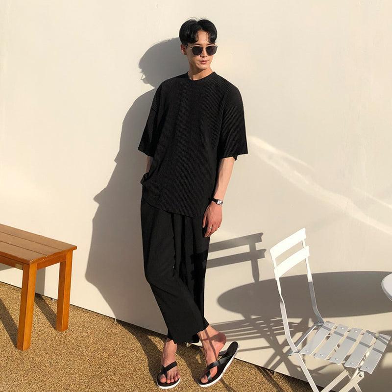 RT No. 2042 PLEATED ANKLE WIDE PANTS & HALF SLEEVE SHIRT Product Image