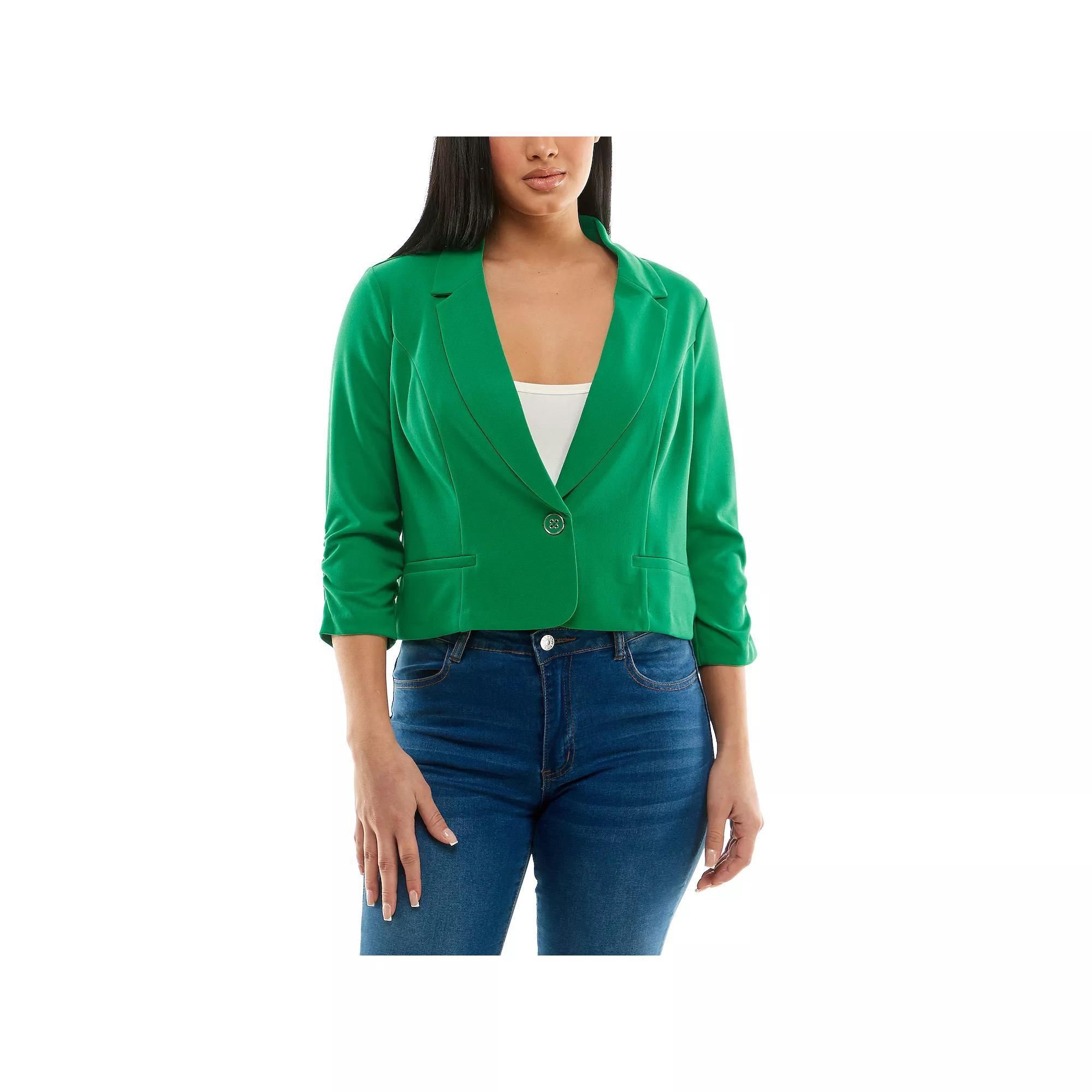 Women's Nina Leonard Button Cropped Blazer, Size: Small, Blue Product Image