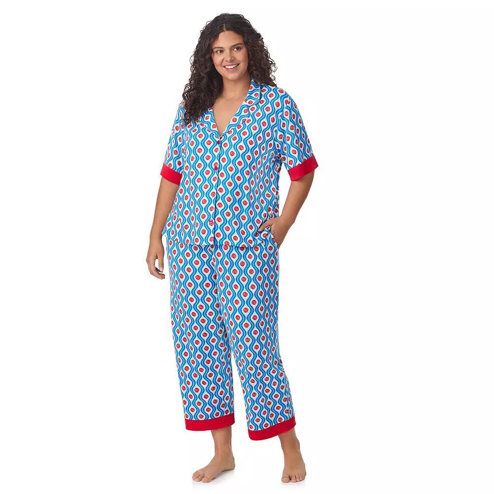 Plus Size Beauty Sleep Social 2-Piece Cozy Notch Pajama Top & Cropped Pajama Pants Set, Womens Product Image