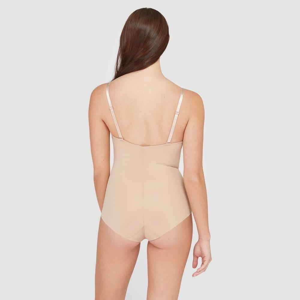 ASSETS by SPANX Women's Flawless Finish Shaping Micro Low Back Cupped Bodysuit Shapewear - Very Black 1X: Medium Control Knit Body Shaper Product Image