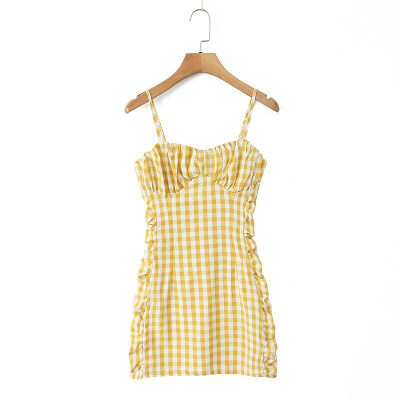Spaghetti Strap Gingham Mini Bodycon Dress Product Image