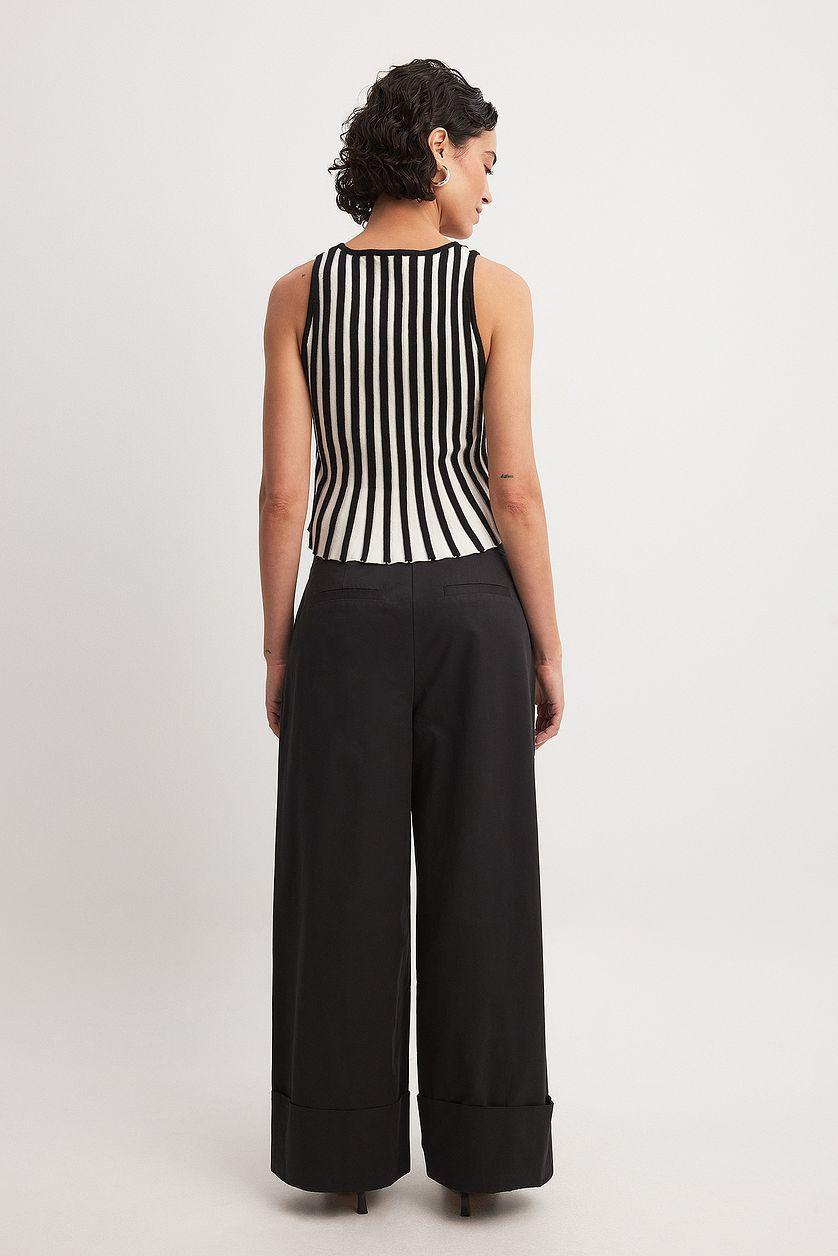 Fold Up Detail Mid Waist Pants Product Image