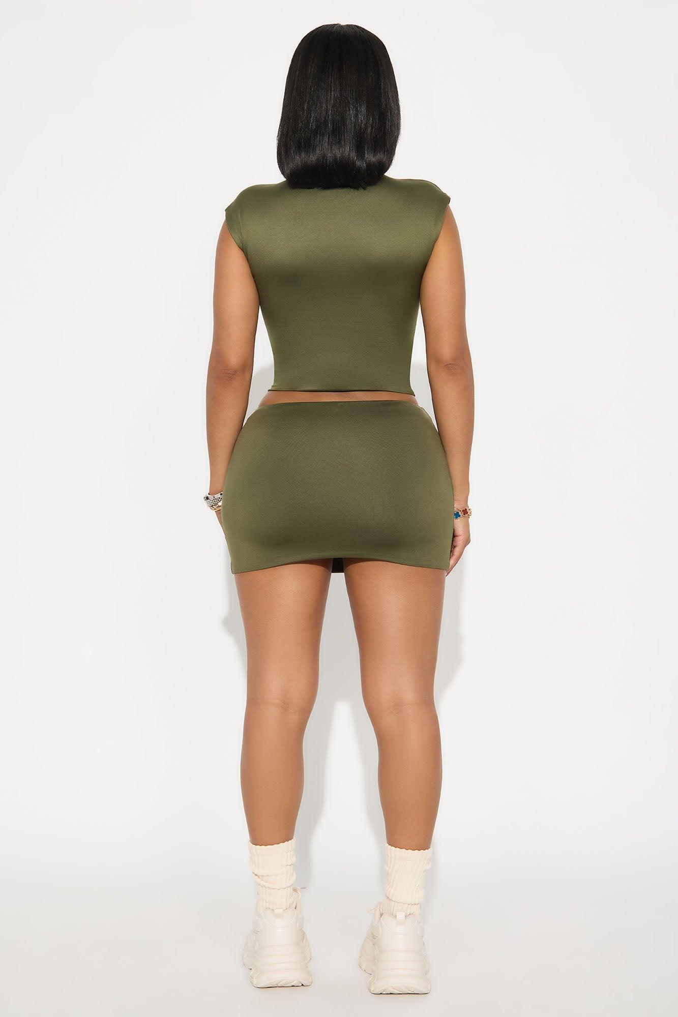 Contour Double Lined Mock Neck Top - Military Green Female Product Image
