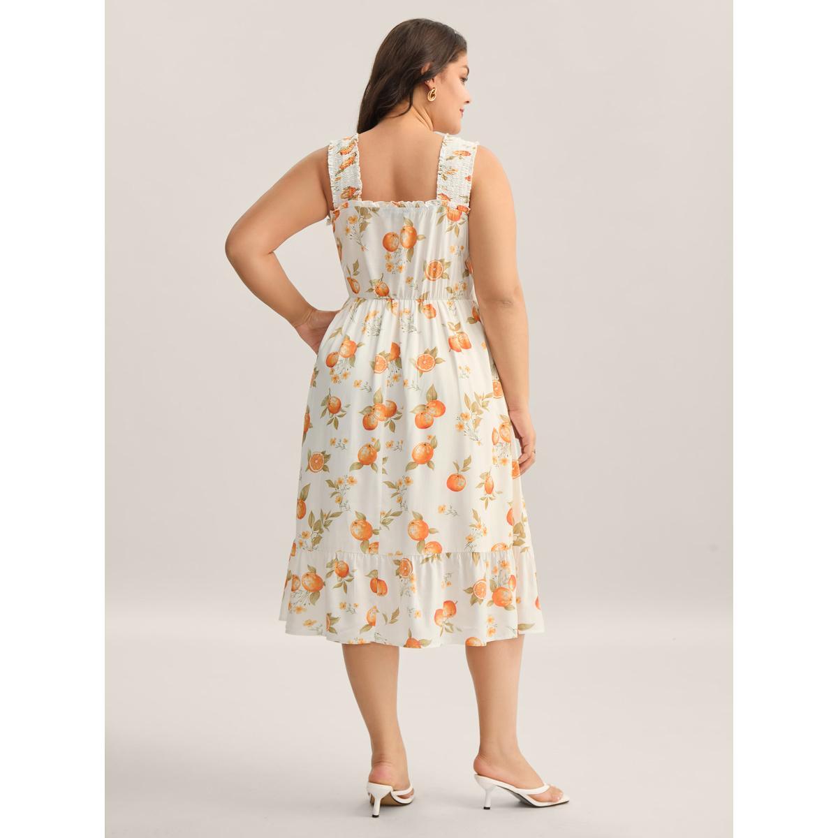 Plus Size Citrus Print Shirred Pockets Midi Dress Originalwhite Women Non Sleeveless Curvy BloomChic 18-20/2X Product Image