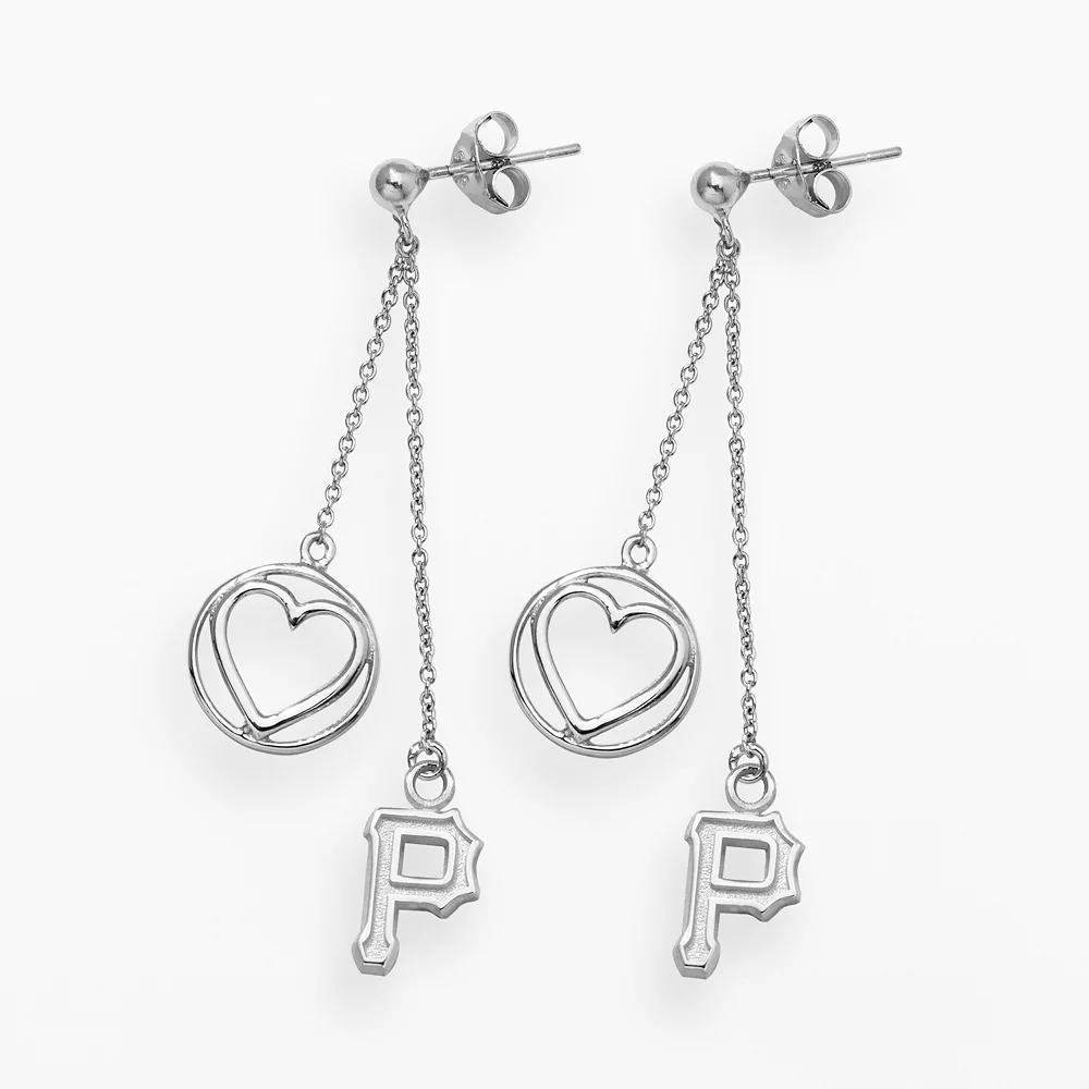 LogoArt Pittsburgh Pirates Beloved Sterling Silver Linear Drop Earrings, Womens, Grey Product Image