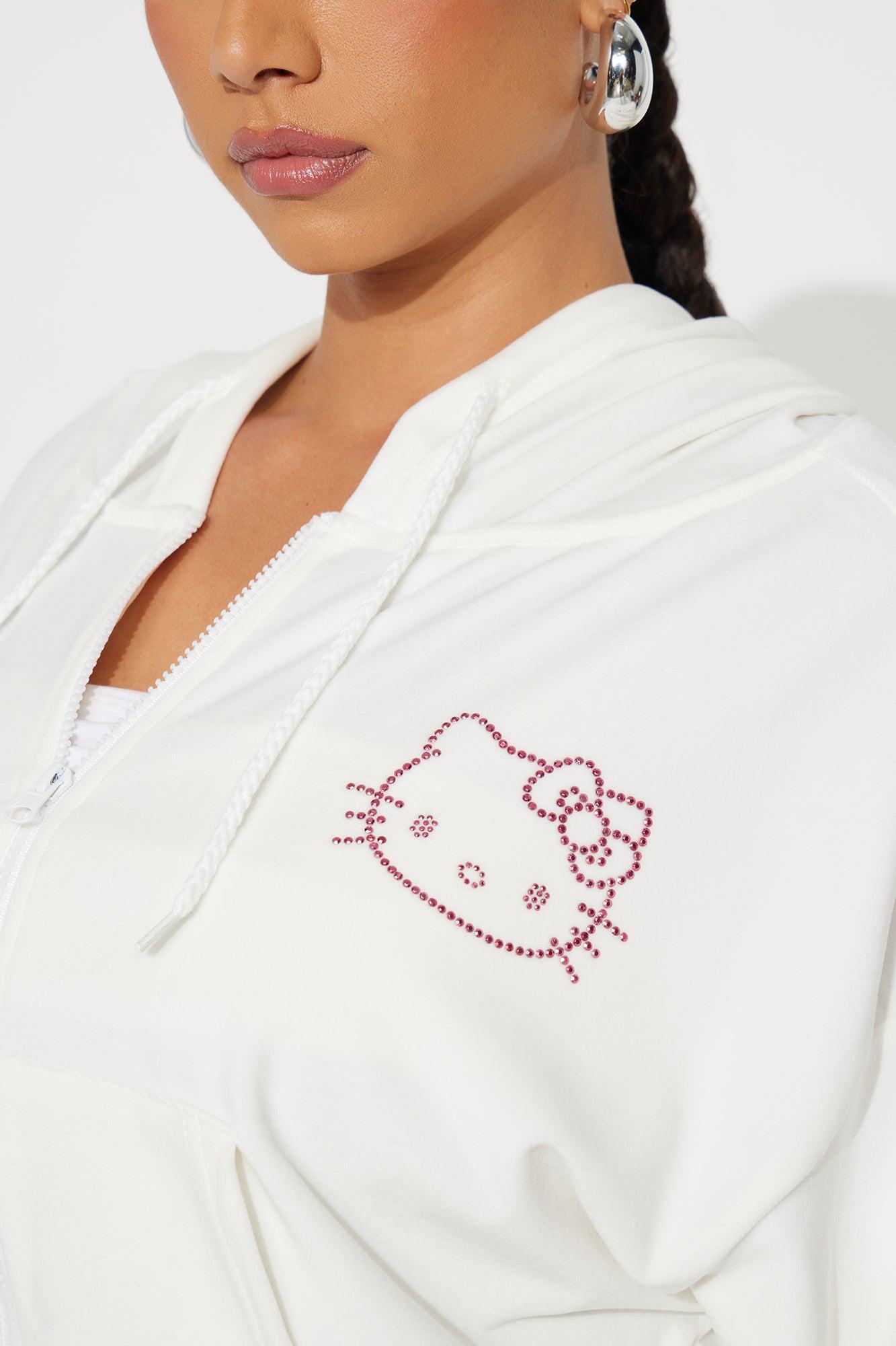 Hello Kitty Rhinestone Velour Zip Hoodie - White Product Image